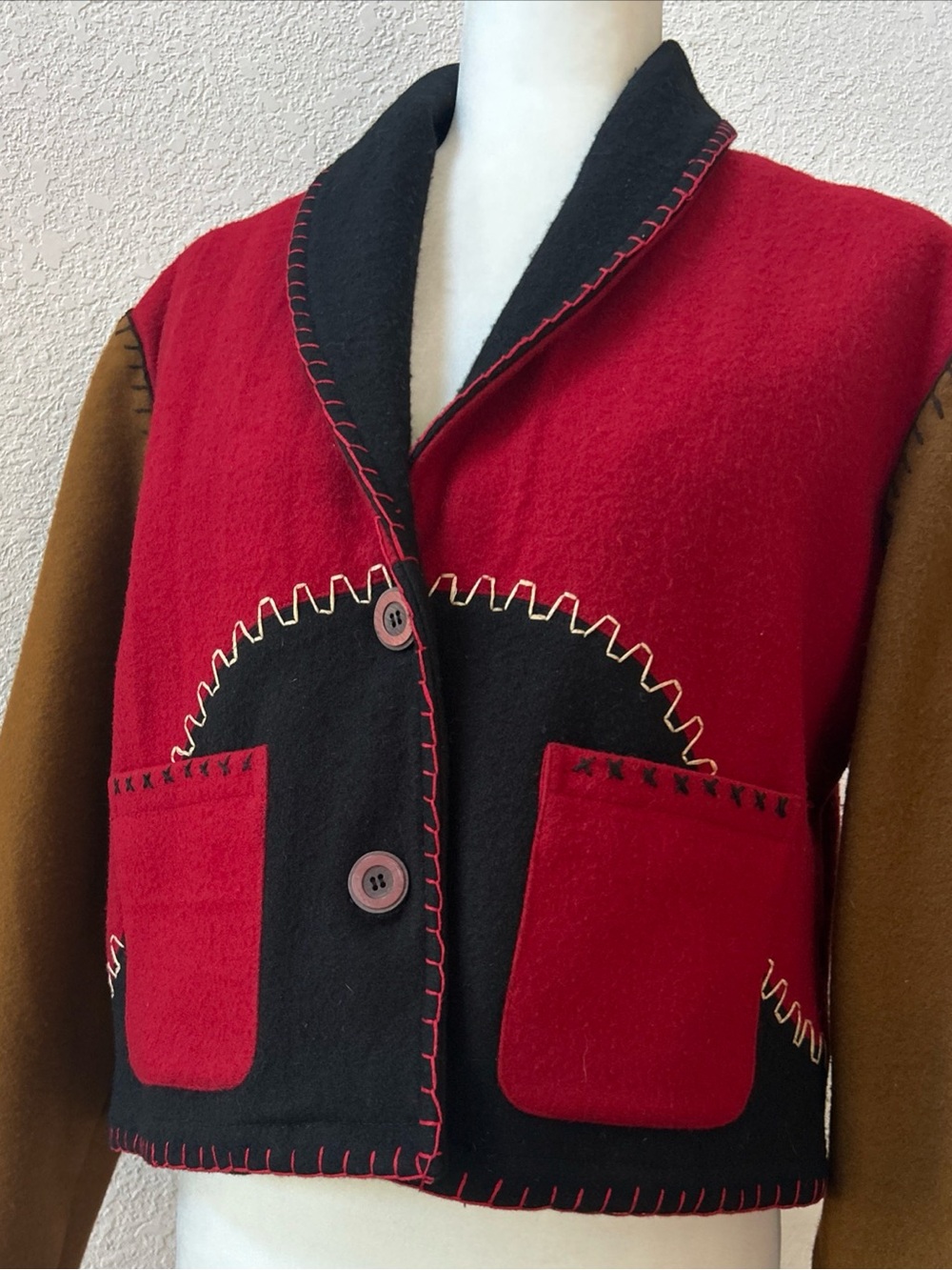 Sandy Starkman Vtg short Jacket L Southwestern Statement Piece Wool Blend EUC